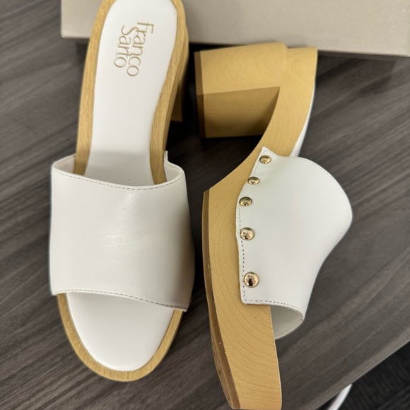 FRANCO SARTO 🫐 White Leather Capri Slides Clogs Shoes Sz-10-M - Picture 4 of 8